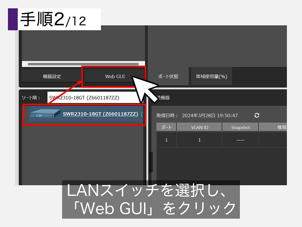「SWR2310-18GT」のIPアドレスを192.168.0.201に設定