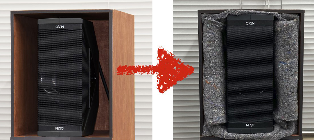 木箱内の隙間をフェルトで埋めた状態