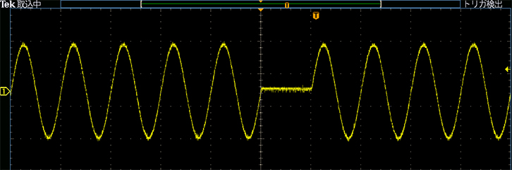 ① 0.02秒の停電した波形（UPSの入力）